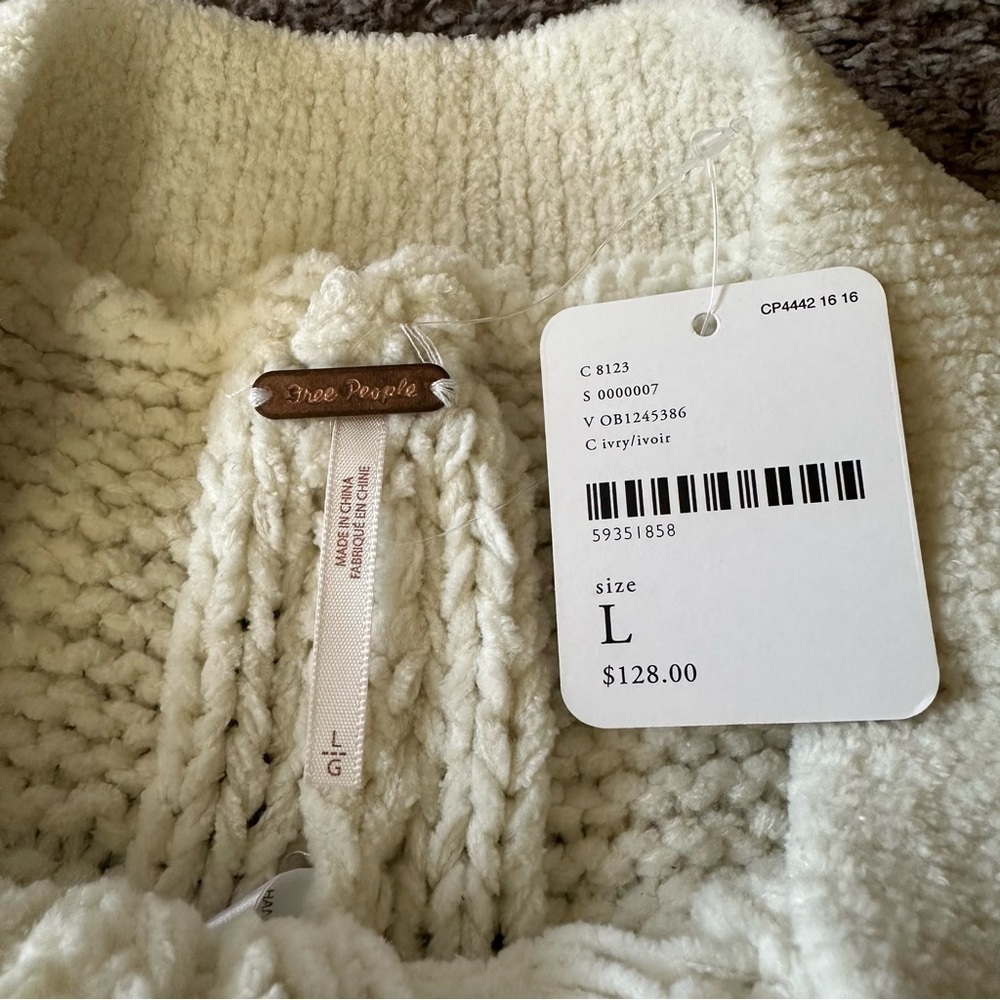 NWT Free People Cozy Mountain Cable Knit Flare Pants Ivory Heavyweight - Picture 7 of 8